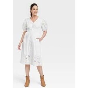 Knox Rose White Ruffled Eyelet Short Sleeve Midi Dress Size XXL